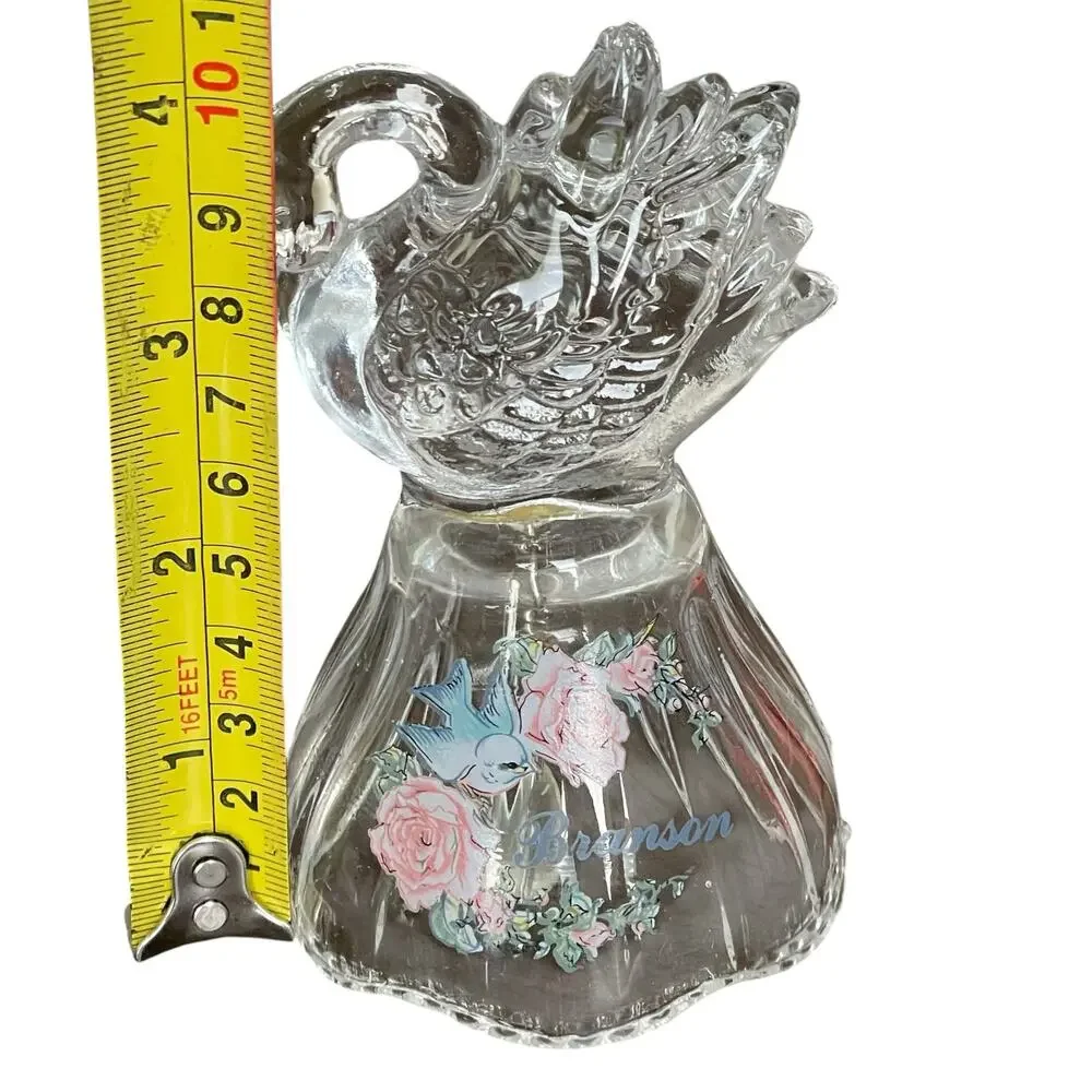 Vintage Glass Swan Bell Handle Branson Missouri Souvenir Pastel Scalloped Rim